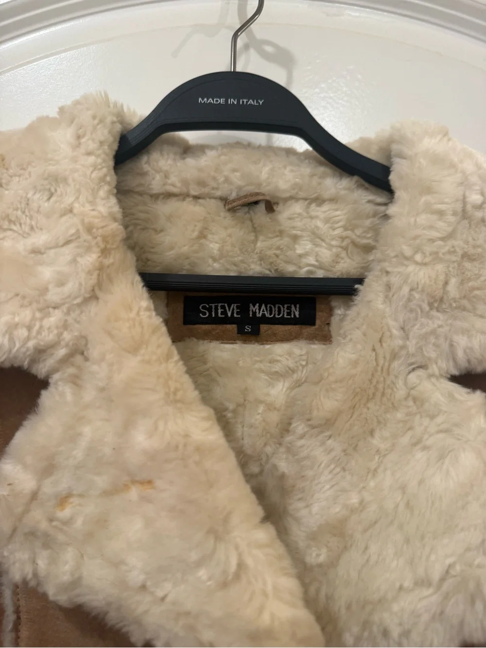 Vintage Steve Madden Genuine Leather Shearling Coat Tan Small